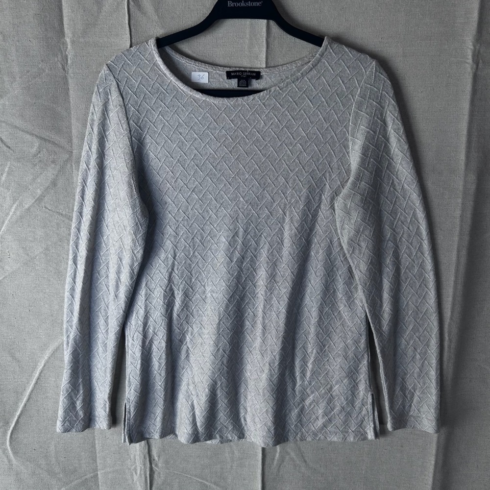 Mario Serrani Italy Gray Basketweave Textured Knit Long Sleeve Top Small 1905761